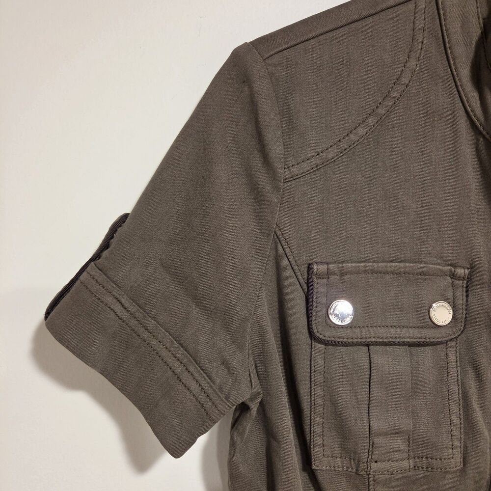 White House Black Market Casual Utility Jacket Sz 4 Olive Green Short Sleeve New - Picture 4 of 11